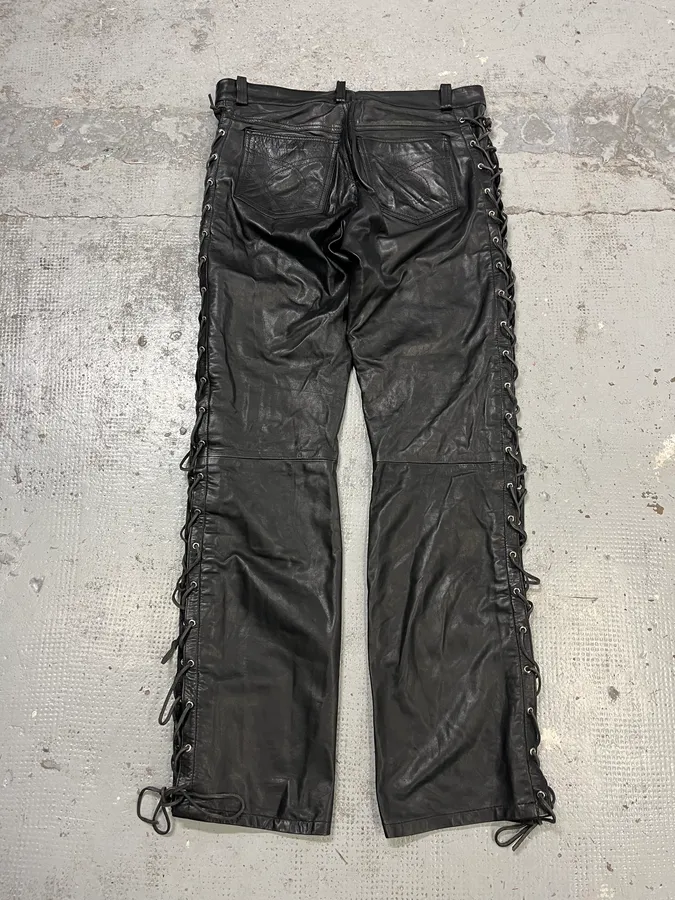 1990s Dolce & Gabbana Lace-Up Black Leather Pants - Image 8