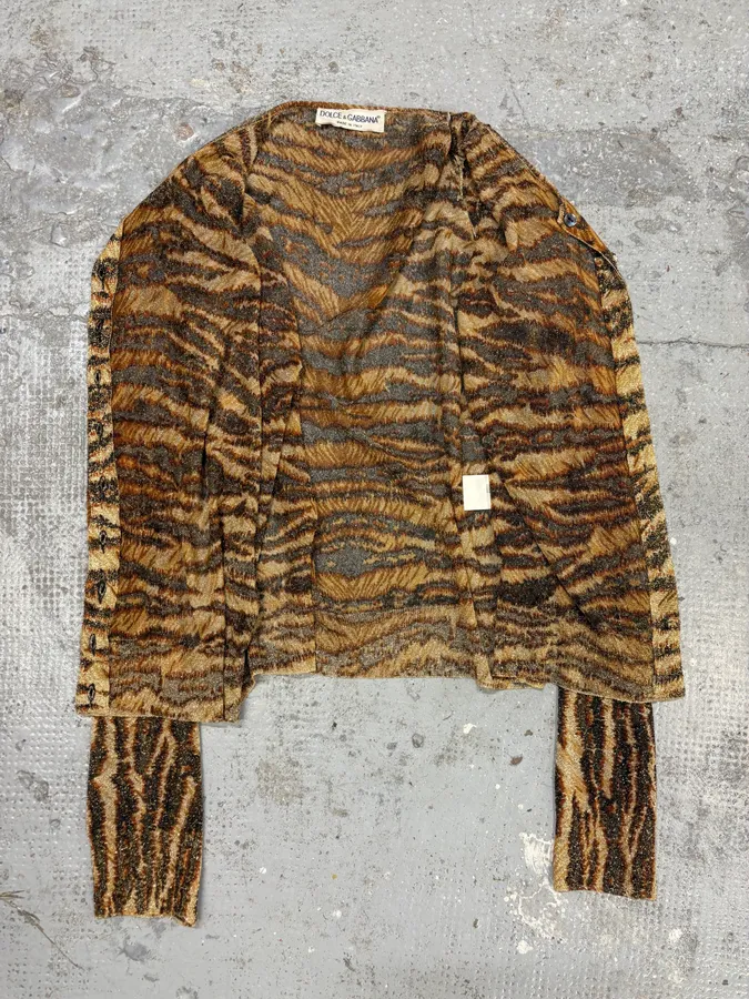 1990s Dolce & Gabbana Leopard Zebra Trompe L’oeil Cardigan - Image 7