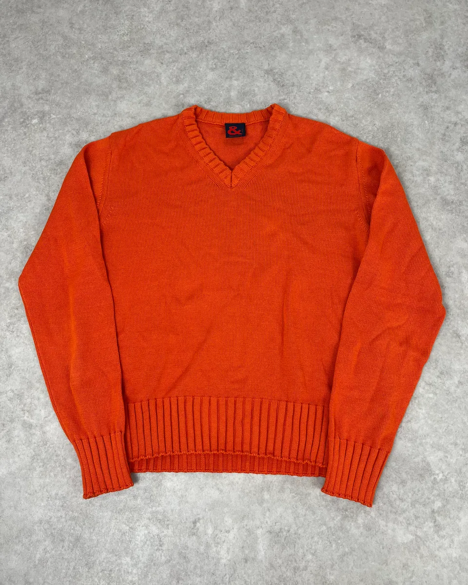 1990s Dolce & Gabbana Orange V Neck Wool Sweater