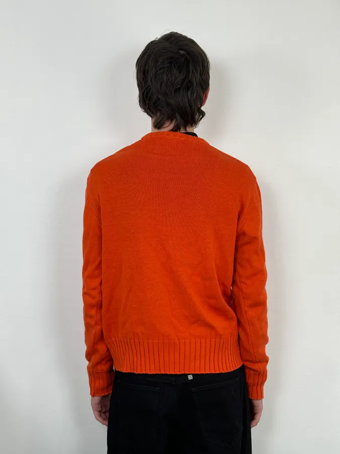 1990s Dolce & Gabbana Orange V Neck Wool Sweater - Image 3