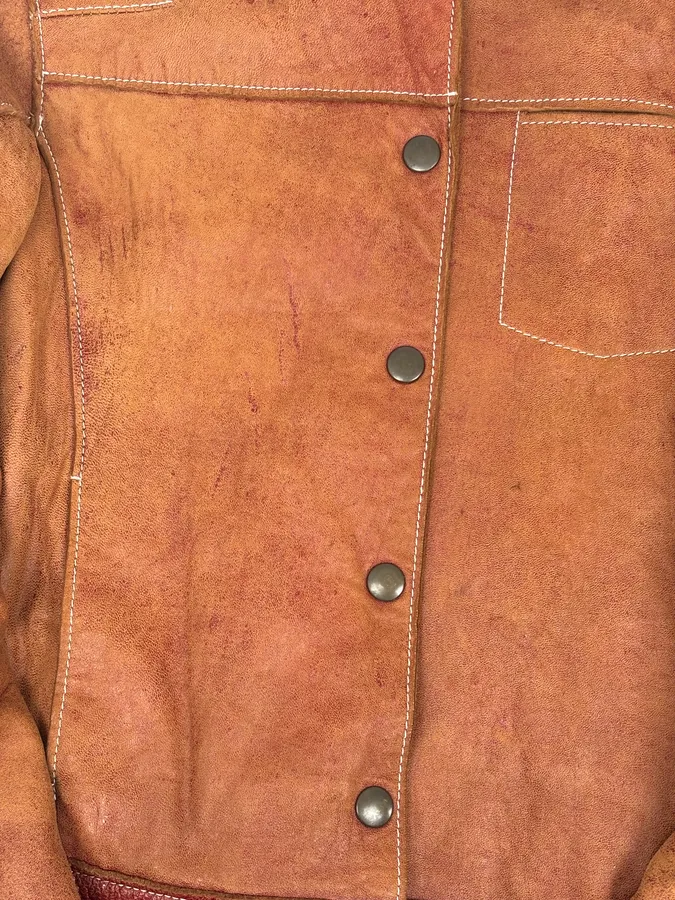 1990s Dolce & Gabbana Red Eroded Trucker Leather Jacket - Image 8