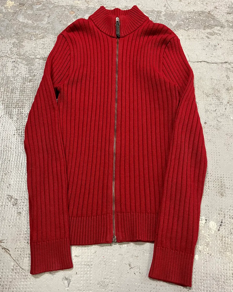 1990s Dolce & Gabbana Red Ribbed Zip-Up Sweater - Image 4