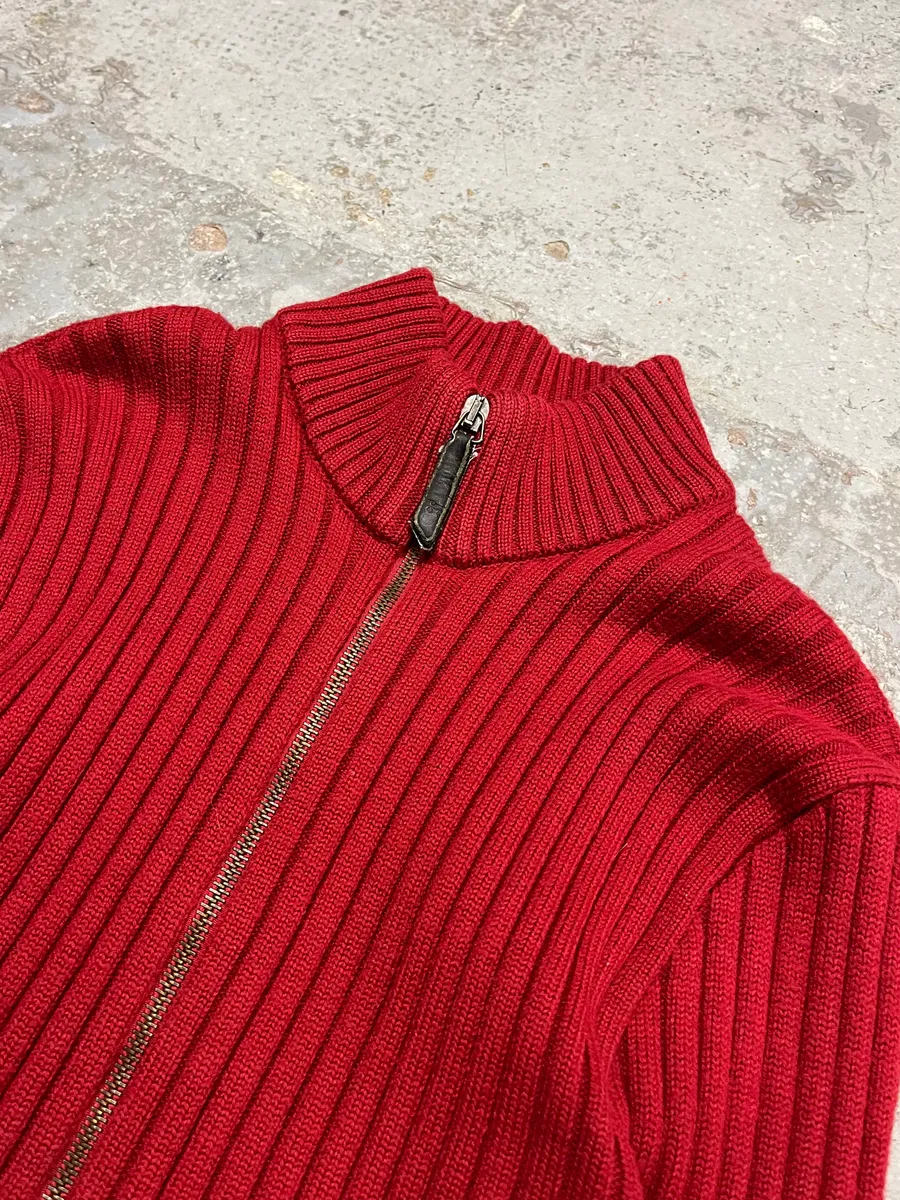 1990s Dolce & Gabbana Red Ribbed Zip-Up Sweater - Image 5