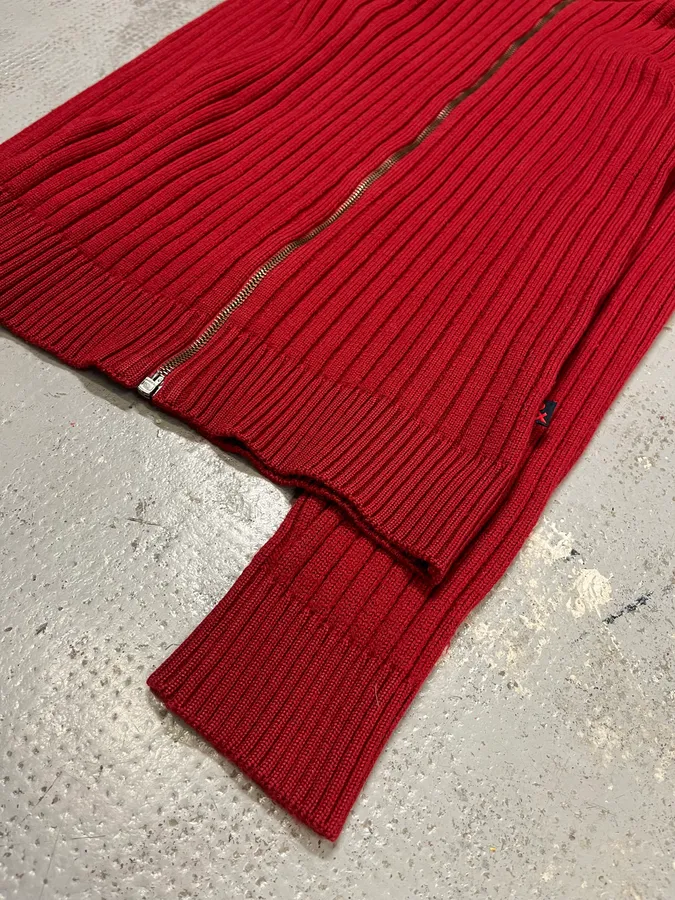 1990s Dolce & Gabbana Red Ribbed Zip-Up Sweater - Image 6