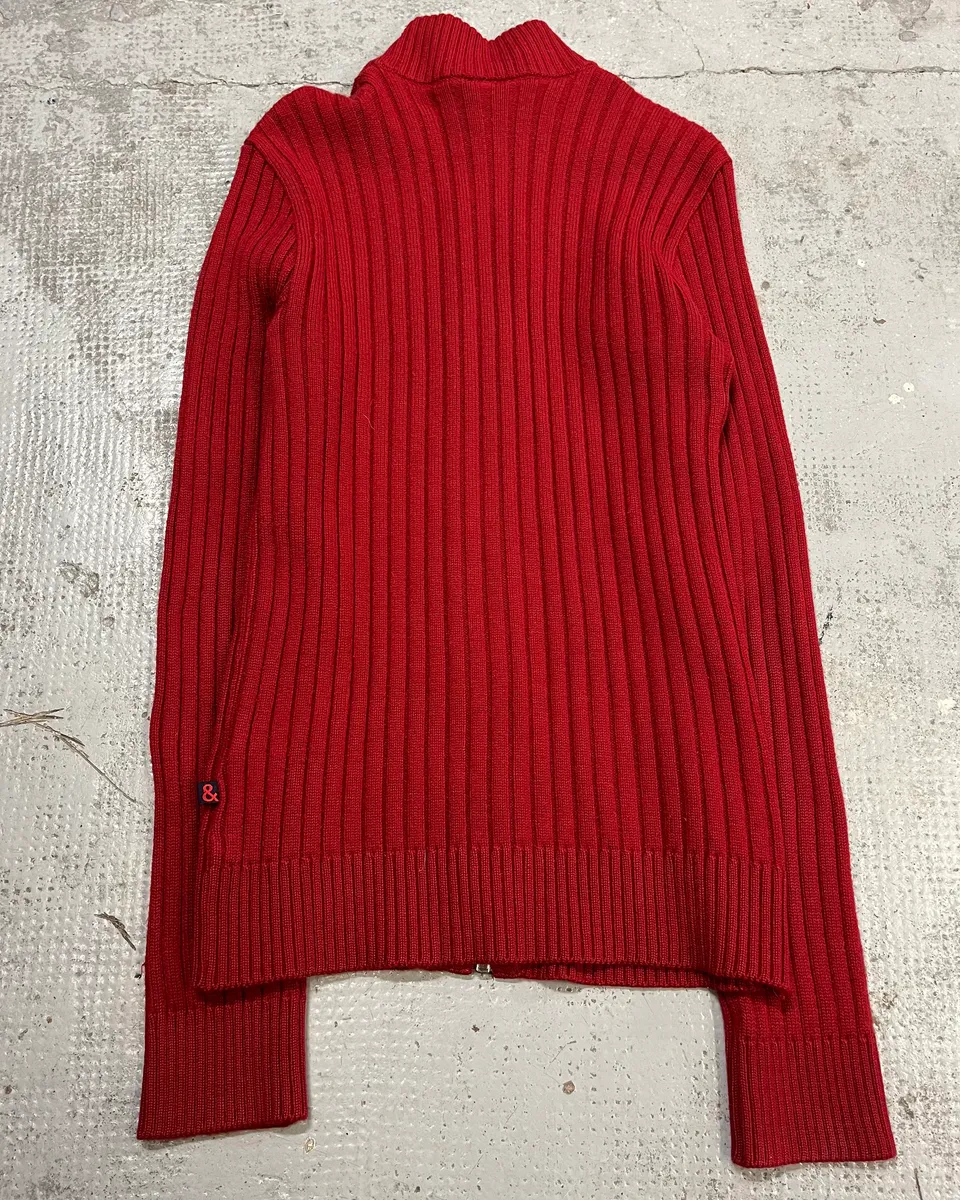1990s Dolce & Gabbana Red Ribbed Zip-Up Sweater - Image 7