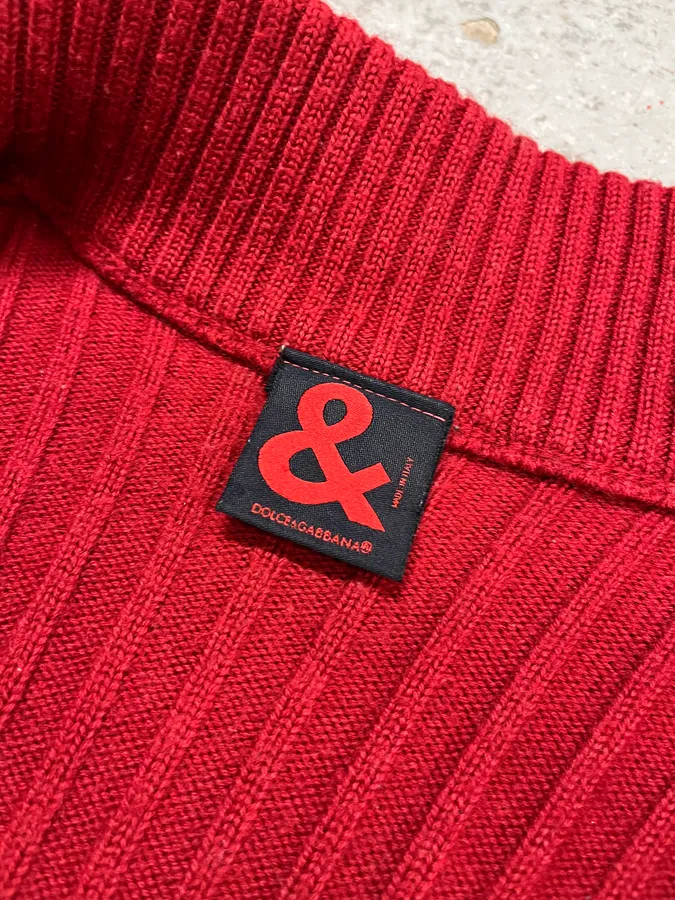 1990s Dolce & Gabbana Red Ribbed Zip-Up Sweater - Image 9