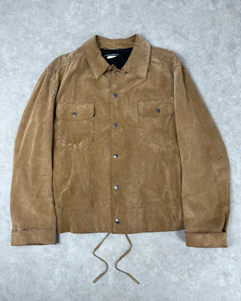1990s Dolce & Gabbana Western Camel Suede Leather Jacket