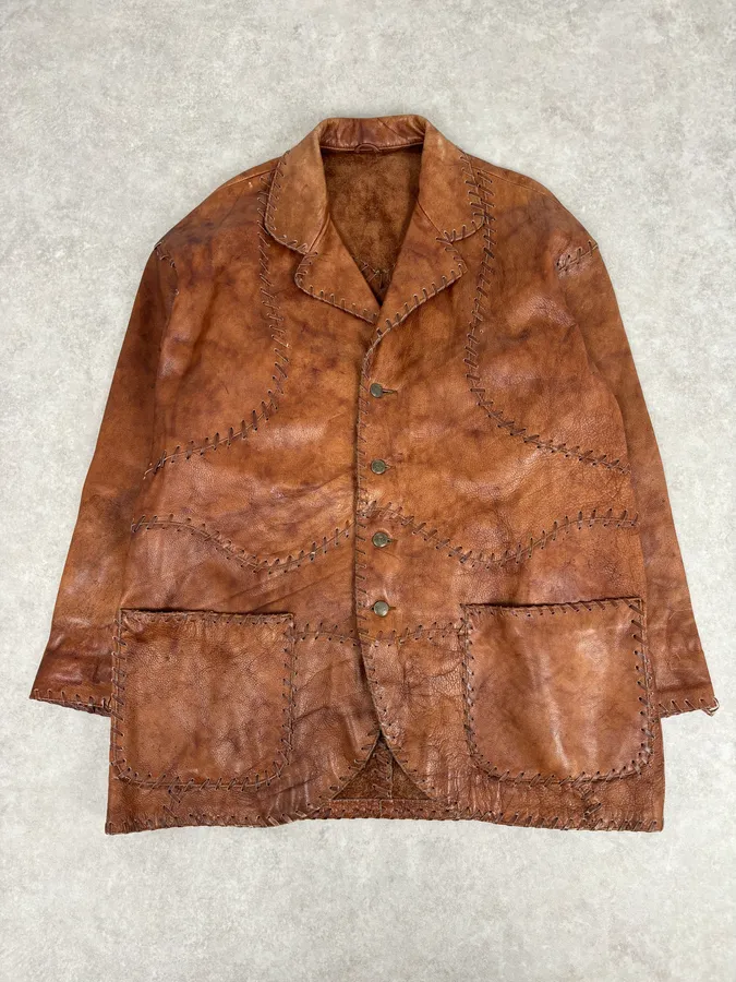 1990s Dolce & Gabbana Whipstitched Brown Leather Jacket
