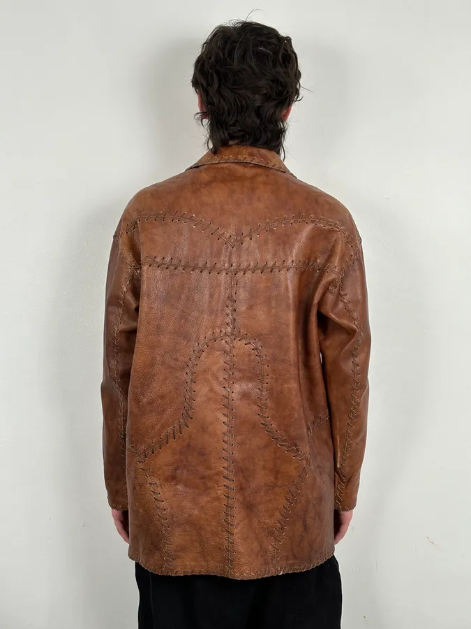 1990s Dolce & Gabbana Whipstitched Brown Leather Jacket - Image 3