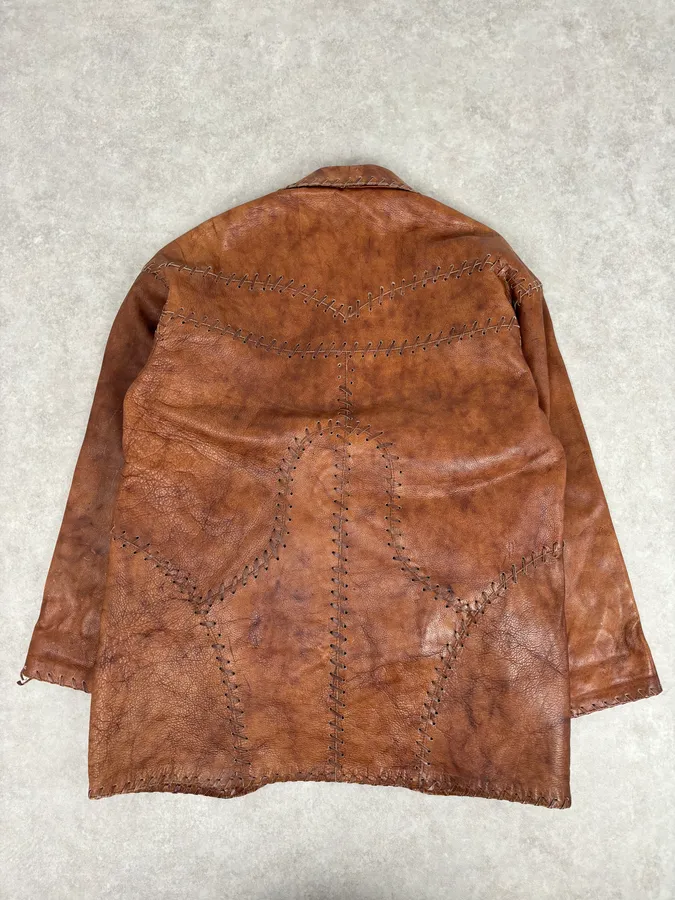 1990s Dolce & Gabbana Whipstitched Brown Leather Jacket - Image 5