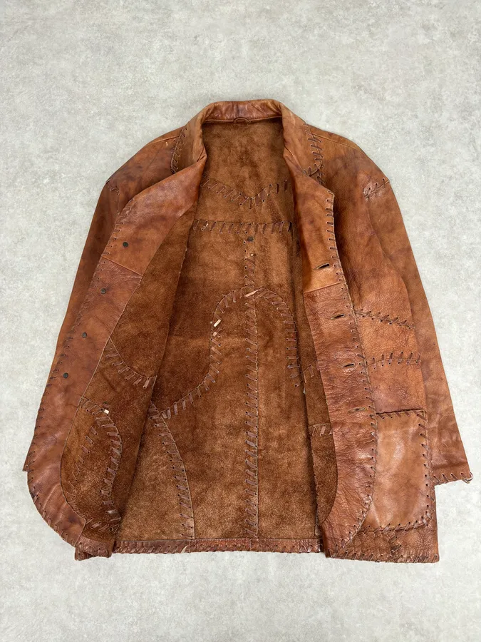 1990s Dolce & Gabbana Whipstitched Brown Leather Jacket - Image 7