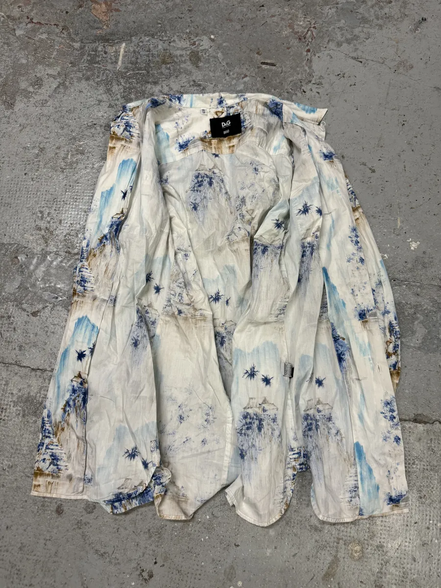1990s Dolce & Gabbana White & Blue Abstract Nature Shirt - Image 11