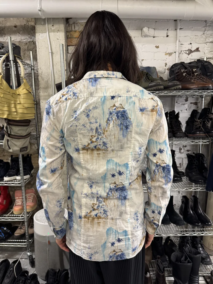 1990s Dolce & Gabbana White & Blue Abstract Nature Shirt - Image 3