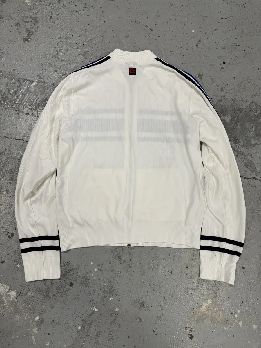 1990s Dolce & Gabbana White & Blue Lined Zip-up Sweater - Image 4