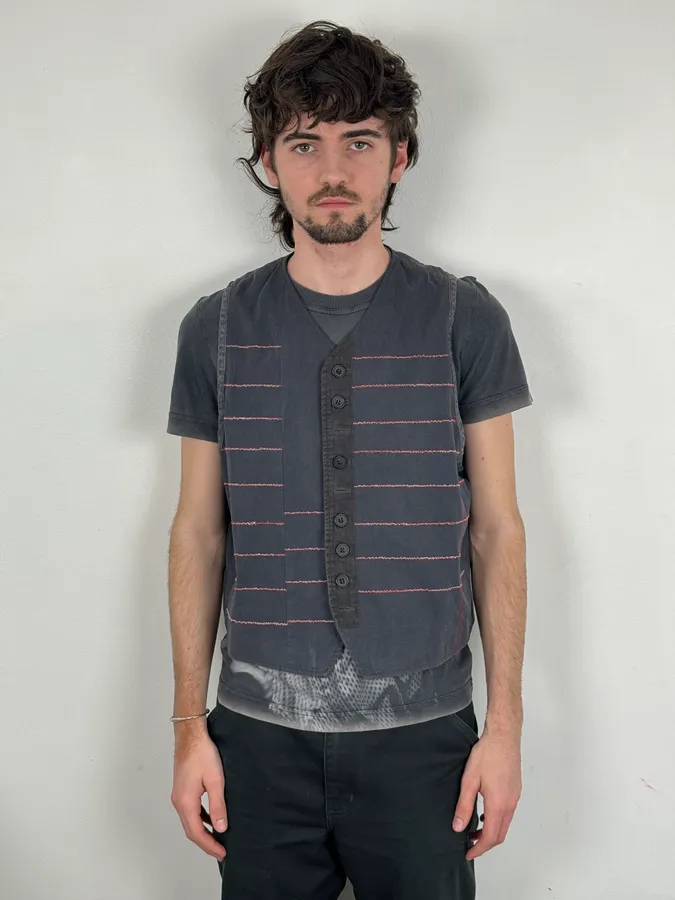 1990s Dries Van Noten Navy Lined Vest - Image 2