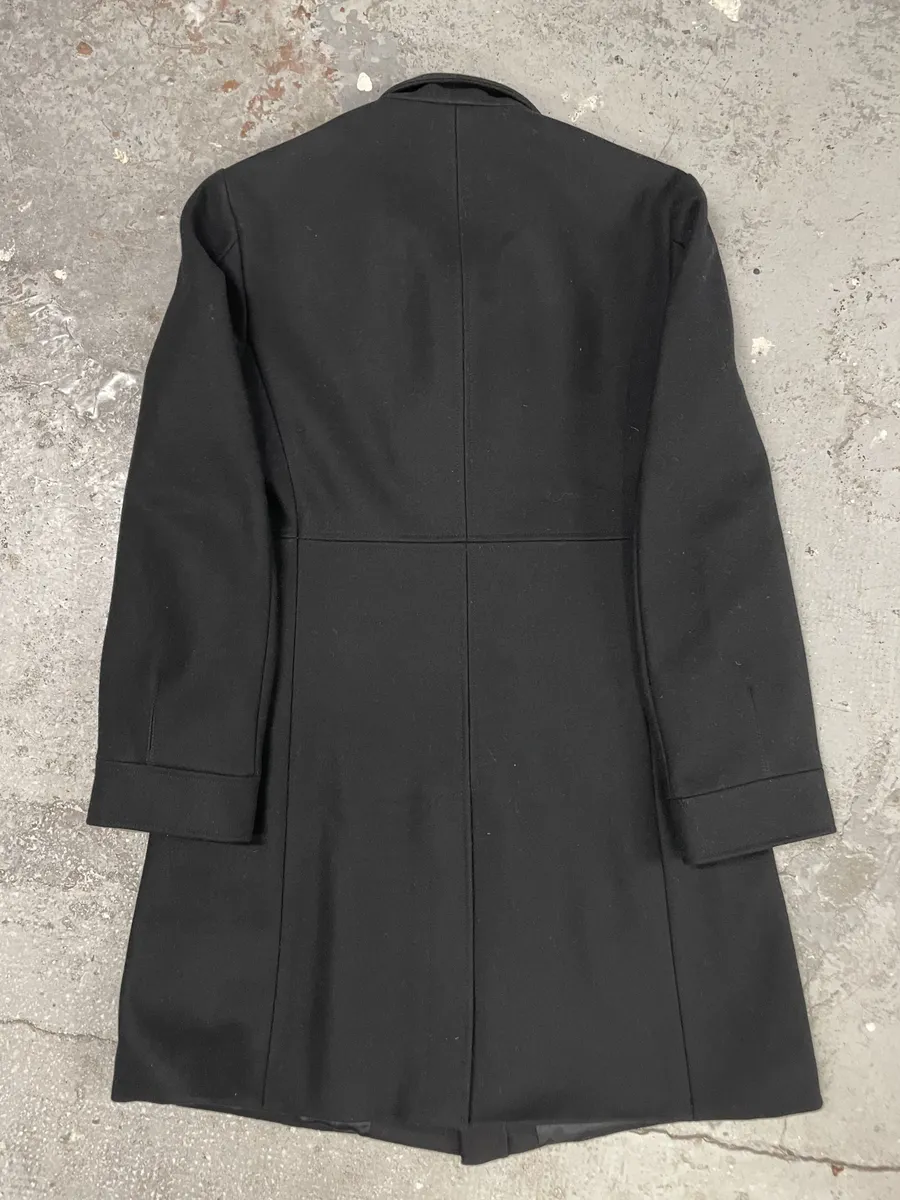 1990s Emporio Armani Asymmetrical Black Wool Trench Coat - Image 3