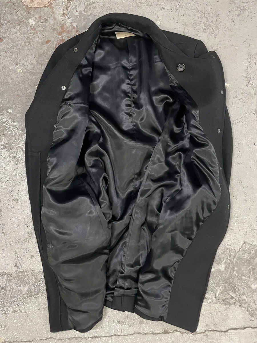 1990s Emporio Armani Asymmetrical Black Wool Trench Coat - Image 4