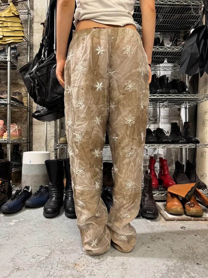 1990s Emporio Armani Beige Mesh Star Pants - Image 3