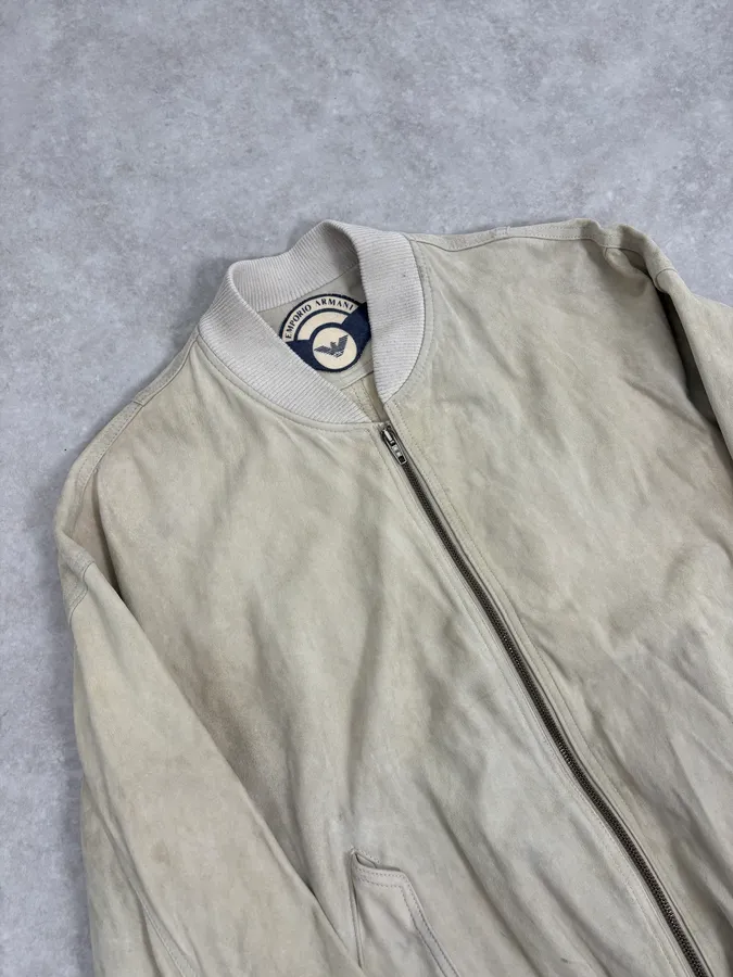 1990s Emporio Armani Beige Suede Leather Bombers - Image 4