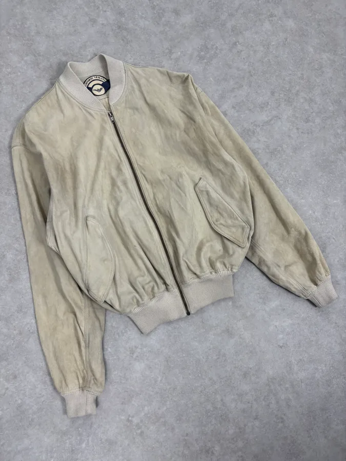 1990s Emporio Armani Beige Suede Leather Bombers - Image 5