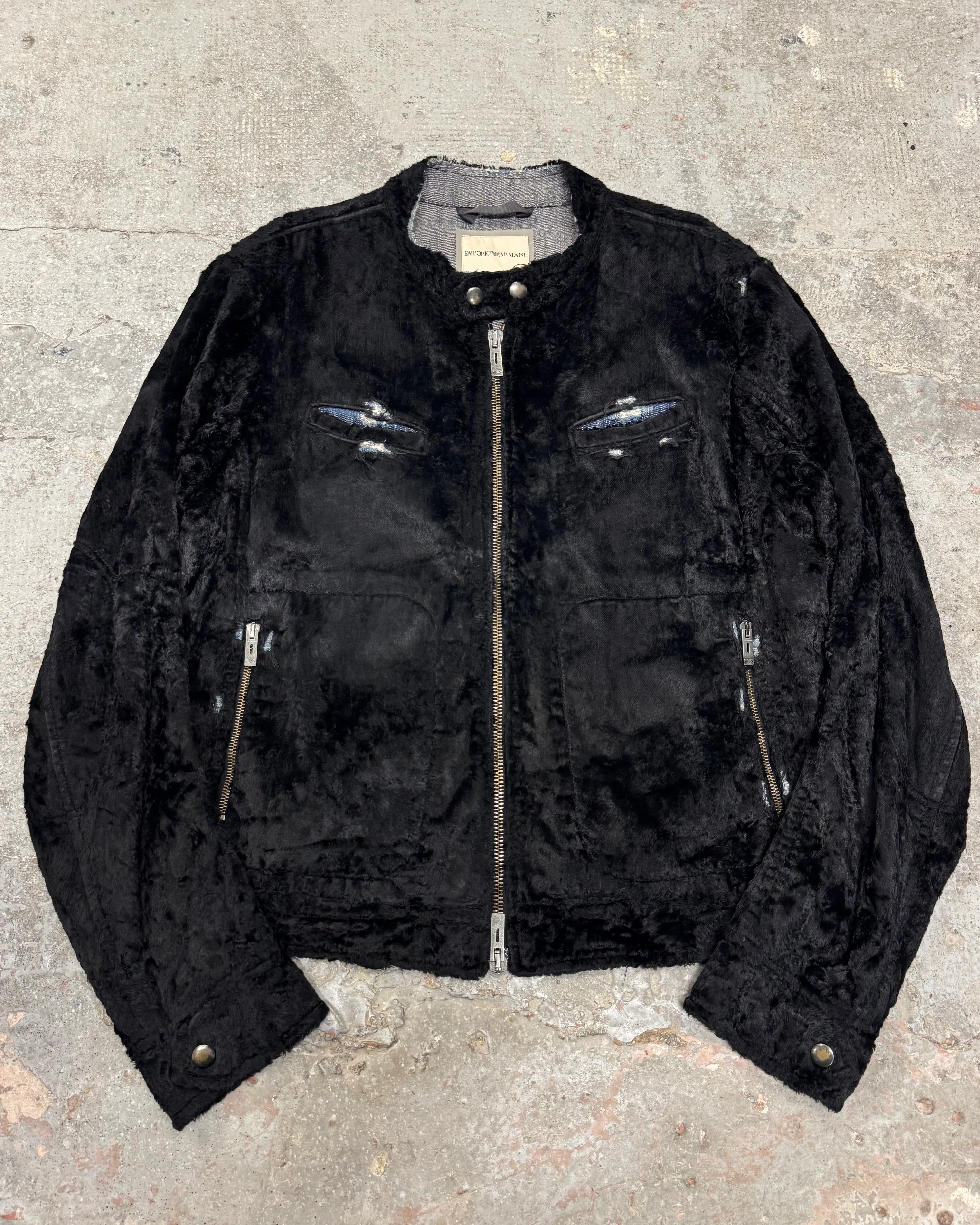 AW2005 Emporio Armani Black Faux Pony Hair Denim Jacket