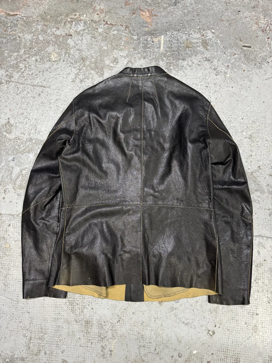 1990s Emporio Armani Black Mao Samurai Goat Leather Jacket - Image 7