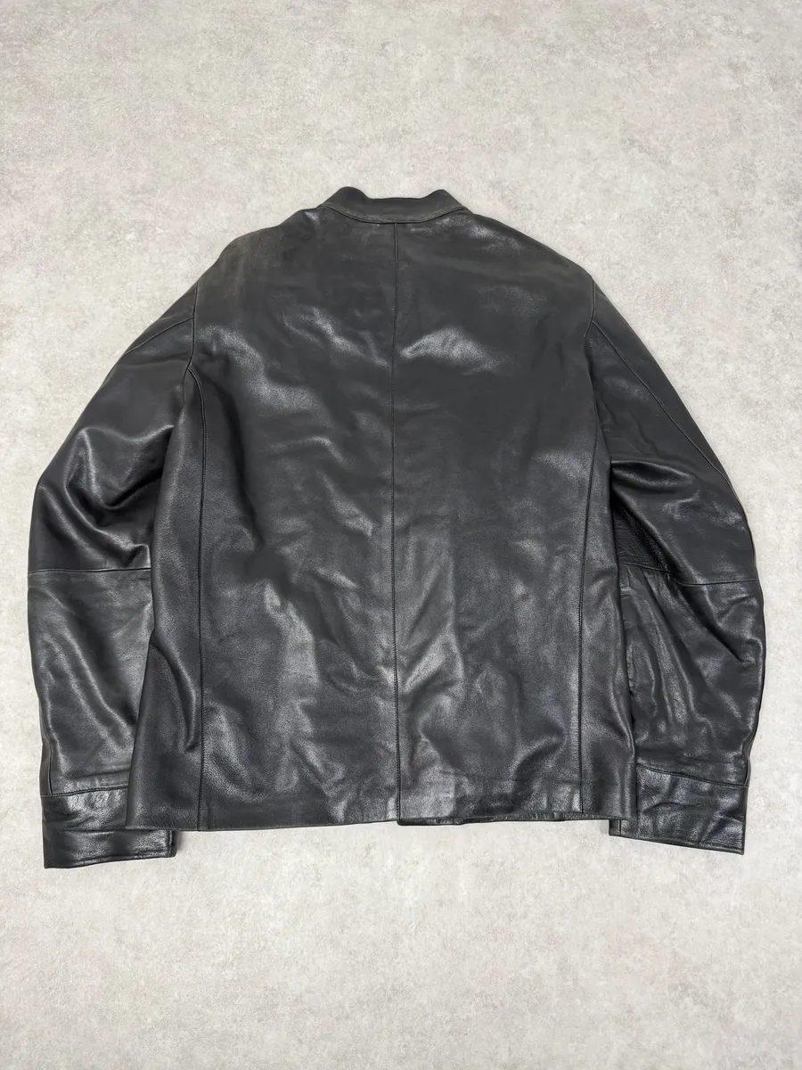 1990s Emporio Armani Black Padded Leather Minimalist Biker Jacket - Image 3