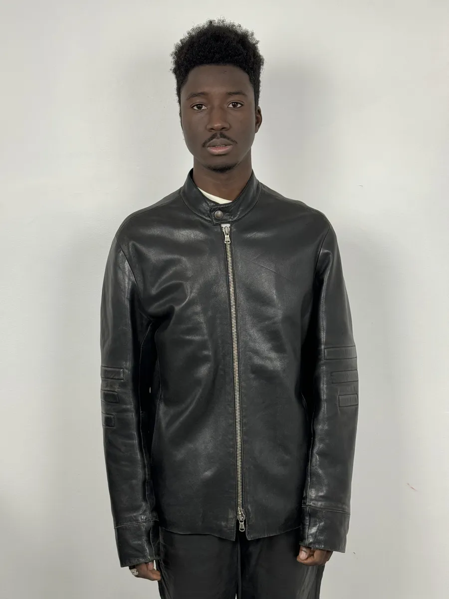 1990s Emporio Armani Black Padded Leather Minimalist Biker Jacket - Image 5