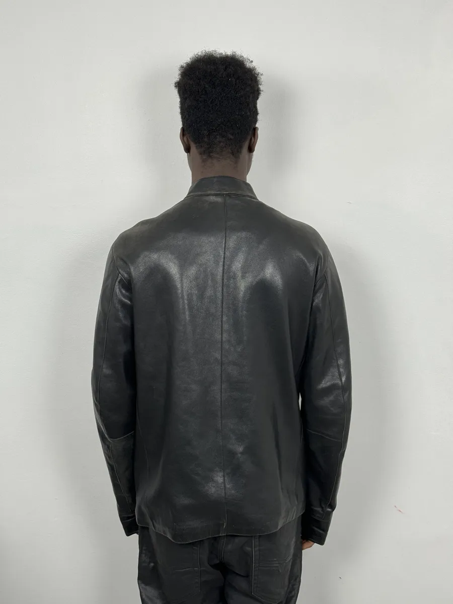 1990s Emporio Armani Black Padded Leather Minimalist Biker Jacket - Image 6