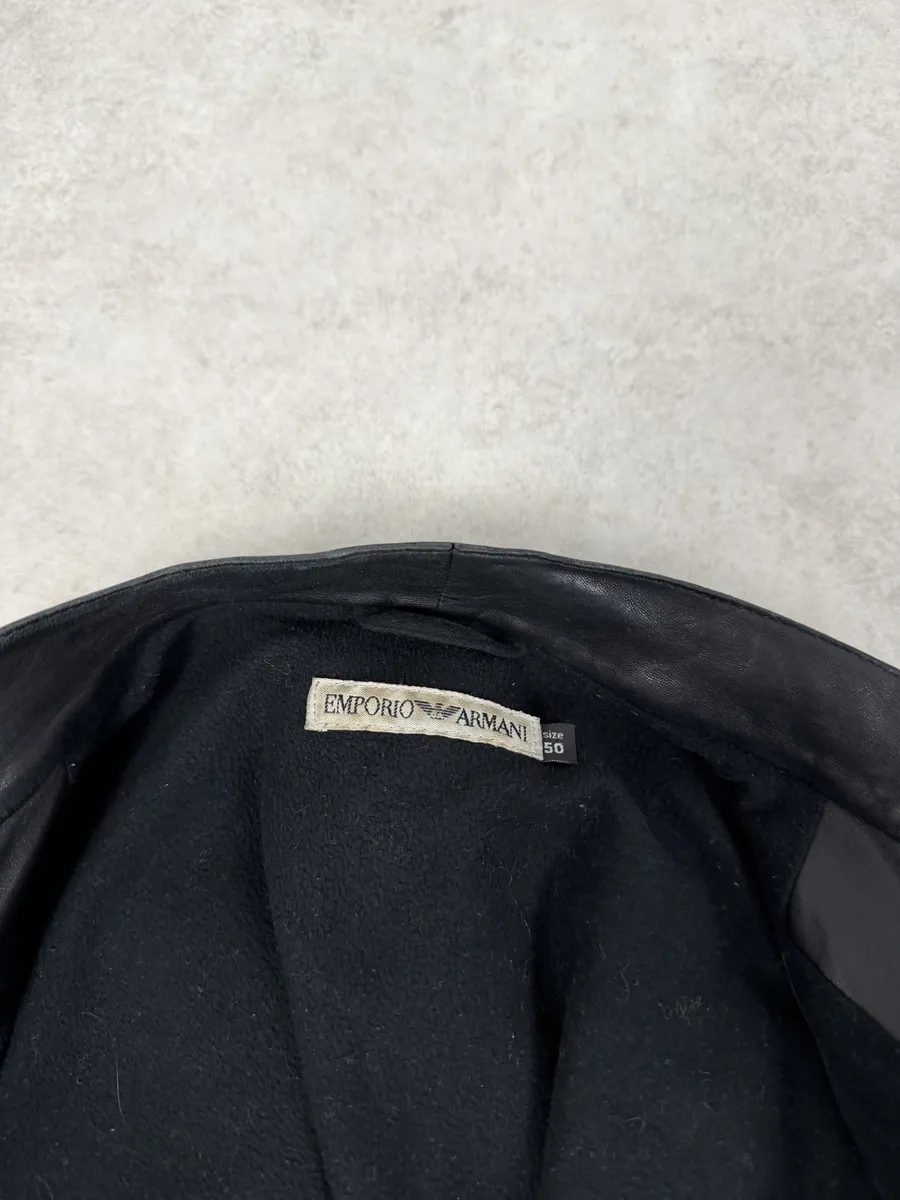 1990s Emporio Armani Black Padded Leather Minimalist Biker Jacket - Image 9