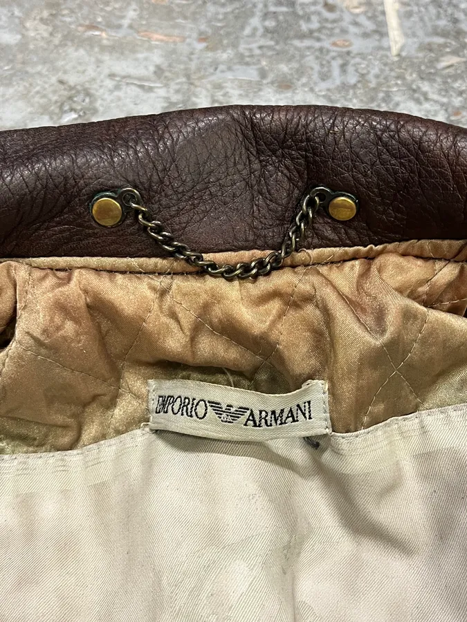 1990s Emporio Armani Brown Bomber Leather Jacket - Image 12