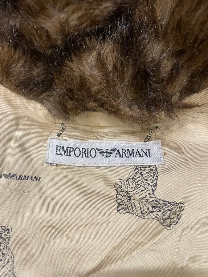 1990s Emporio Armani Brown Faux Fur Imperial Jacket - Image 7