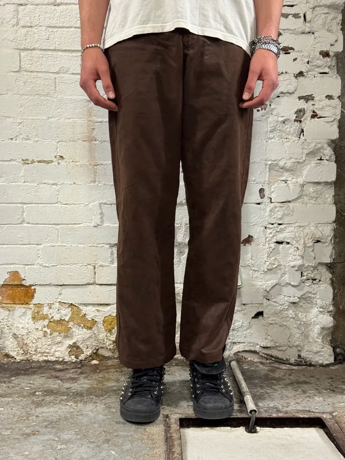 1990s Emporio Armani Brown Irregular Leather Large Pants - Image 2
