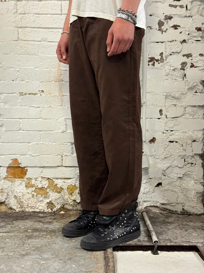 1990s Emporio Armani Brown Irregular Leather Large Pants - Image 3