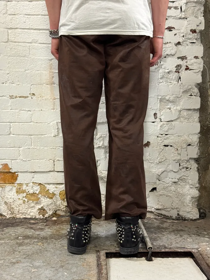 1990s Emporio Armani Brown Irregular Leather Large Pants - Image 4