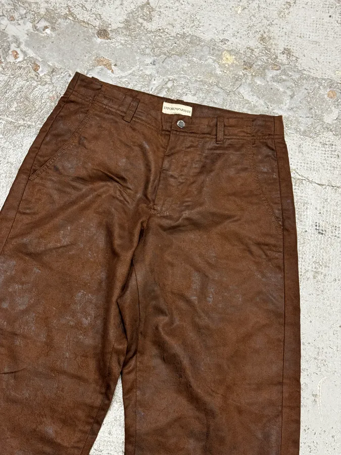1990s Emporio Armani Brown Irregular Leather Large Pants - Image 6