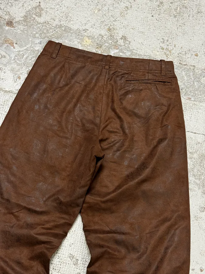 1990s Emporio Armani Brown Irregular Leather Large Pants - Image 7