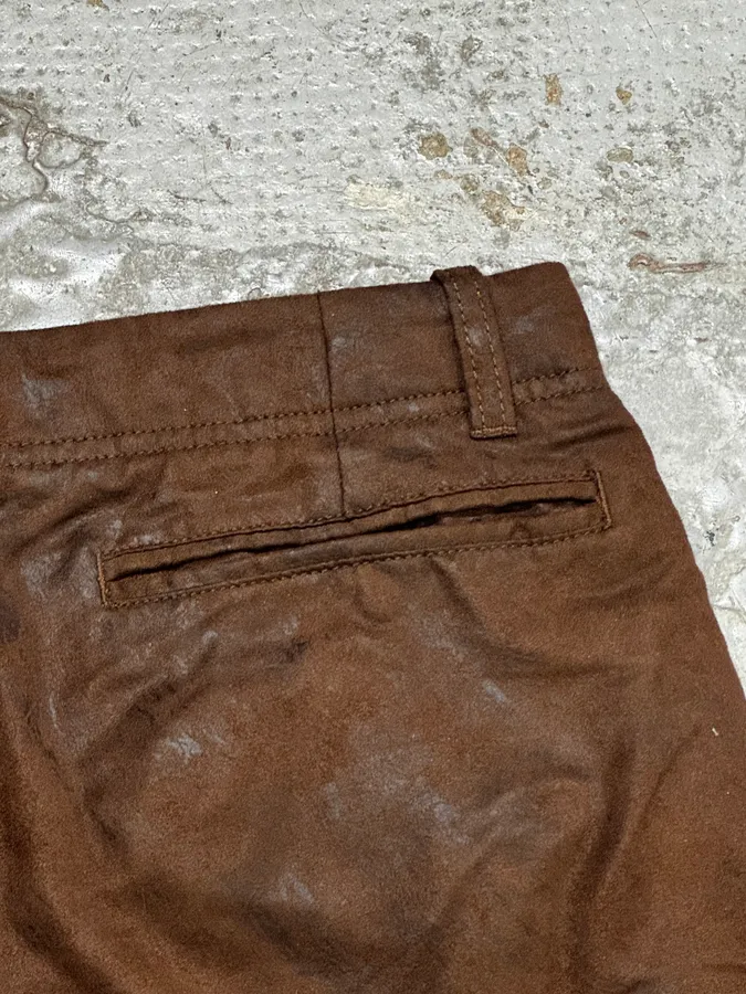 1990s Emporio Armani Brown Irregular Leather Large Pants - Image 8