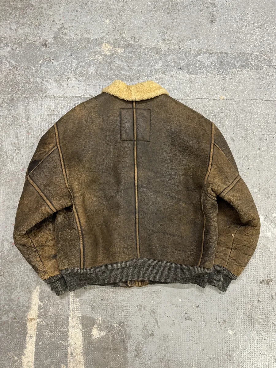 1990s Emporio Armani Brown Shearling Aviator Leather Jacket - Image 3