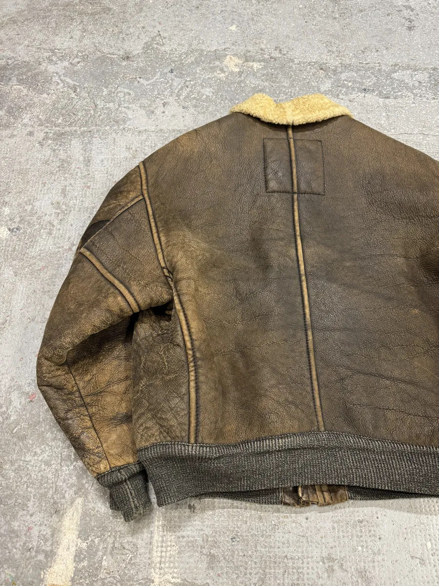 1990s Emporio Armani Brown Shearling Aviator Leather Jacket - Image 5