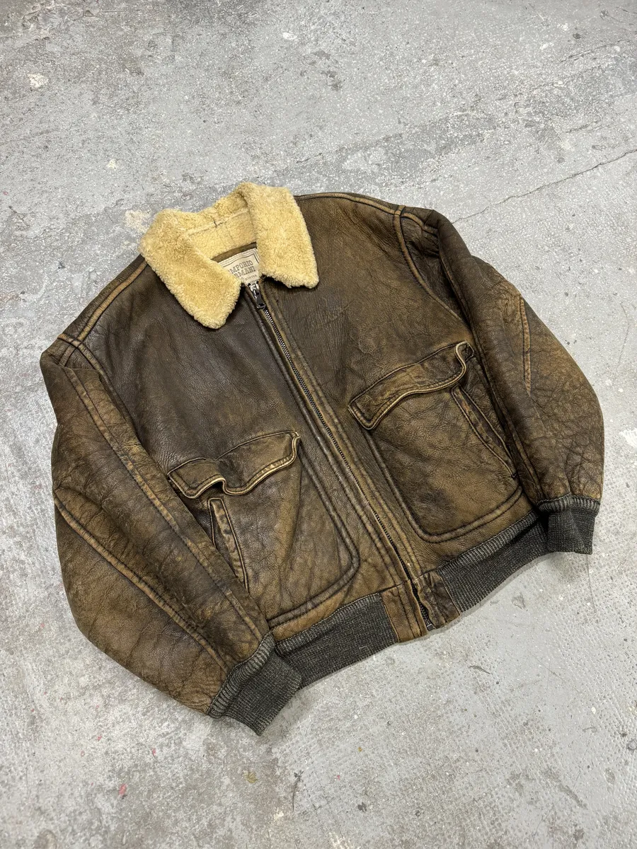 1990s Emporio Armani Brown Shearling Aviator Leather Jacket - Image 7