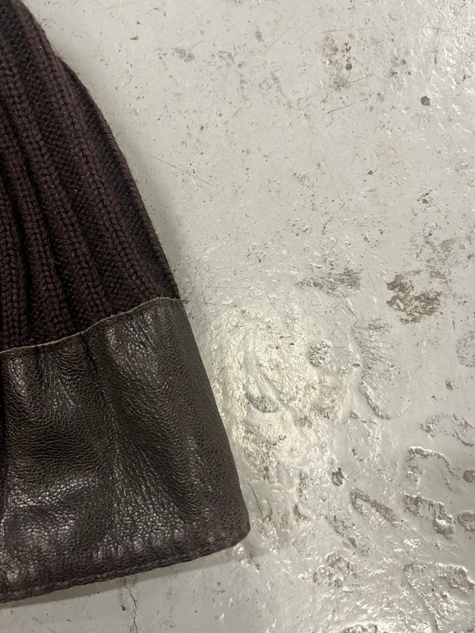 1990s Emporio Armani Brown Wool & Leather Beanie - Image 4