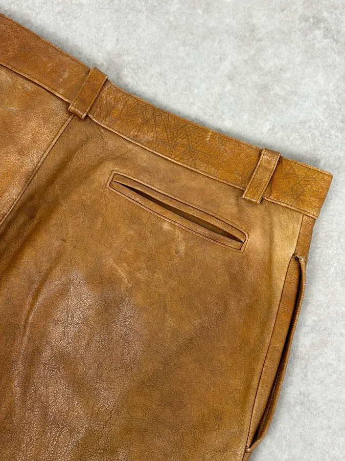 1990s Emporio Armani Cognac Silk-Lined Leather Pants - Image 8