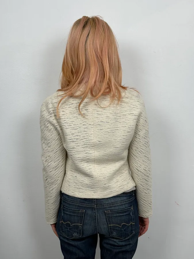 1990s Emporio Armani Creamy White Cropped Classy Jacket - Image 2