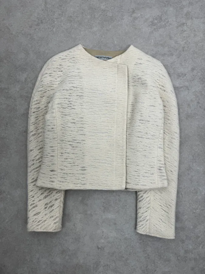 1990s Emporio Armani Creamy White Cropped Classy Jacket - Image 3