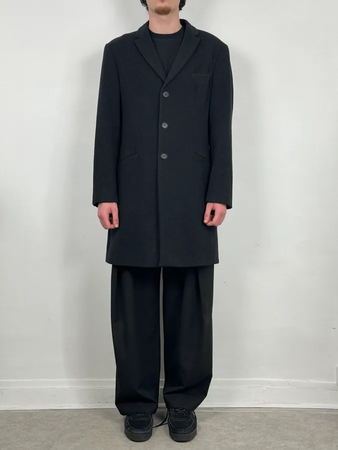 1990s Emporio Armani Dark Obscure Wool Long Coat - Image 2