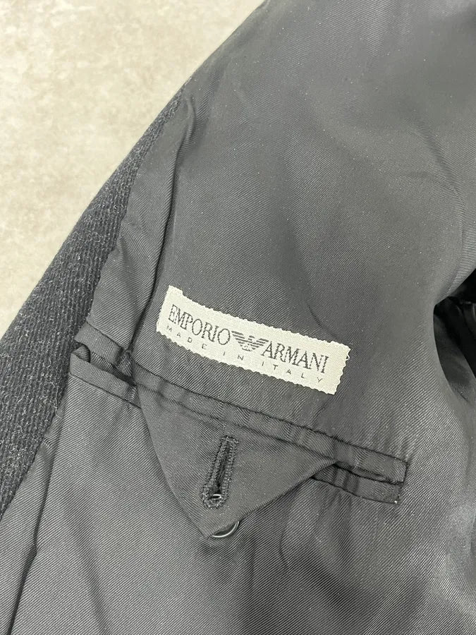 1990s Emporio Armani Dark Obscure Wool Long Coat - Image 9