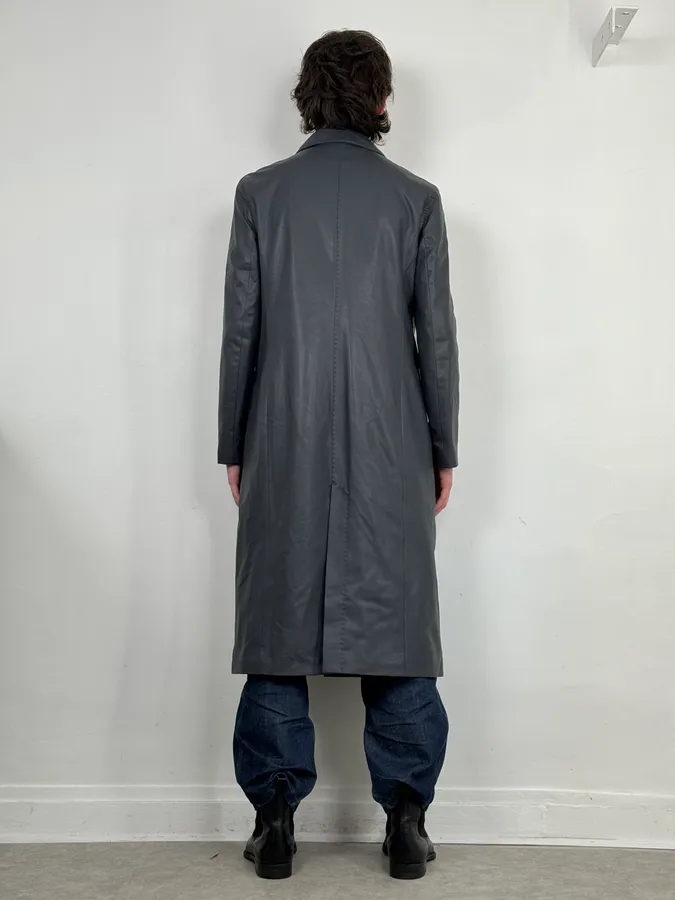 1990s Emporio Armani Eco Leather Navy Premium Trench Coat - Image 3