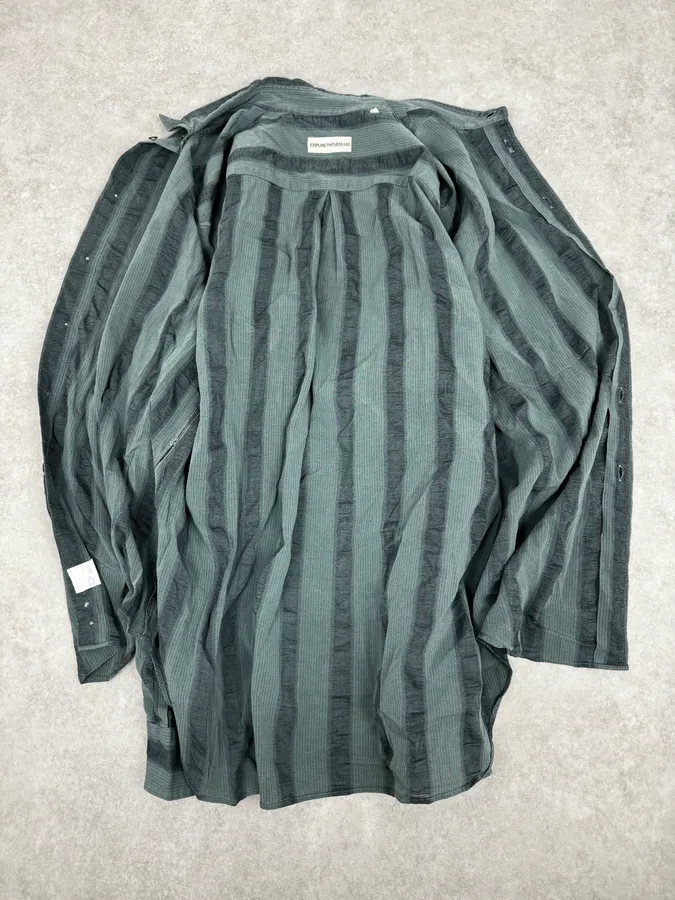 1990s Emporio Armani Grey Relief Striped Shirt - Image 7