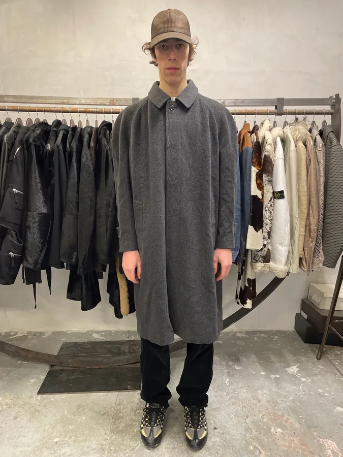1990s Emporio Armani Grey Wool Trench Coat - Image 2